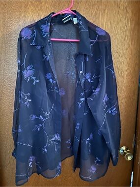 Sheer Floral Button-Up Blouse in Deep Purple